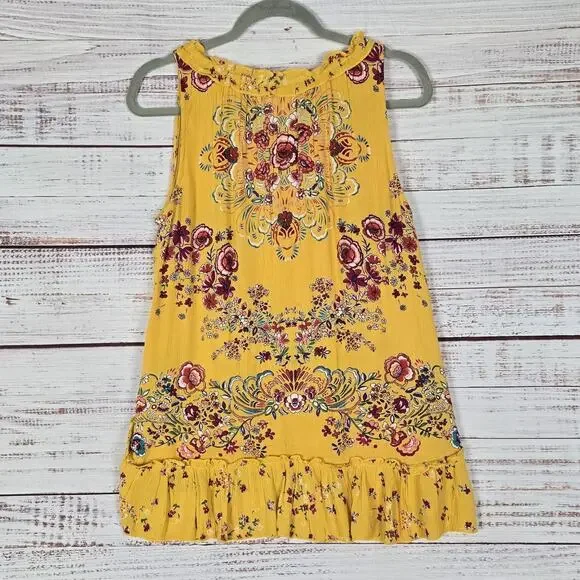 Bila Dress Womens Medium Yellow Floral Boho Sleeveless Ruffle Tiered Tunic Top - Picture 2 of 8